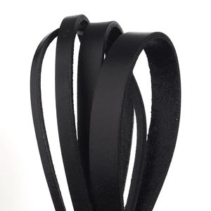 Cordon plat en cuir de vachette noir avec texture fine pour accessoires de sac DIY