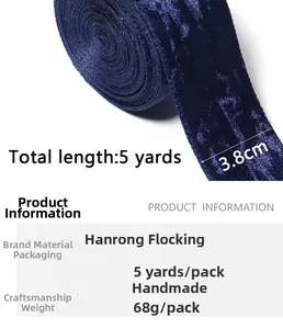 Detail view of 3.8cm wide dark blue velvet ribbon for DIY crafts and hair accessories