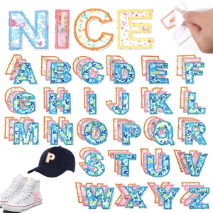 Set of 26 floral A-Z alphabet embroidery patches with self-adhesive backing for DIY crafts