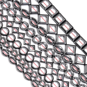 Polished black hematite beads in round square and heart shapes for DIY jewelry making