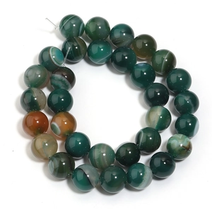 Detailed top view of natural green striped agate beads for DIY jewelry making