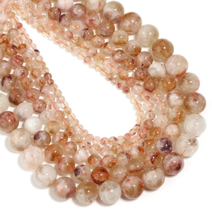 Perles rondes naturelles en quartz fantôme orange pour matériel de bijoux DIY