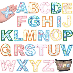 Floral A-Z alphabet embroidery patches set with colorful borders for DIY clothing bags