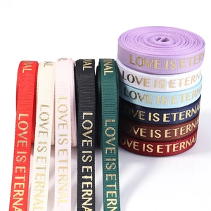 Love Is Eternal Gold Stamped Grosgrain Ribbon For Gift Wrapping Bouquet DIY Crafts Ribbon Polyester Ribbed Tape Decorative Ribbon