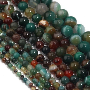 Polished peacock green striped agate round beads for DIY jewelry making in various sizes