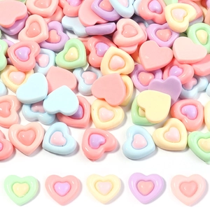 Double Layer Heart Resin Flatback Cabochons DIY Crafts Macaron Color 3D Accessories For Phone Case Hair Clips Shoe Charms