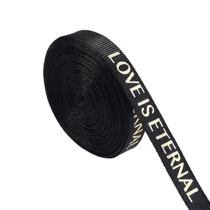 10 yards of 1cm black Christmas ribbon with gold Love is Eternal printed lettering