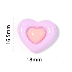 Dual-color resin heart charm for DIY crafts and phone cases, size 16.5mm x 18mm
