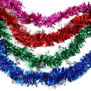 Festive metallic tinsel garlands in four colors with star sequins for holiday party decor