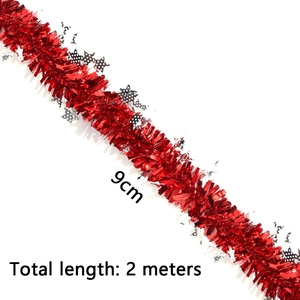 2M Red and Silver Christmas Tinsel Garland with Stars for Holiday Party Decoration