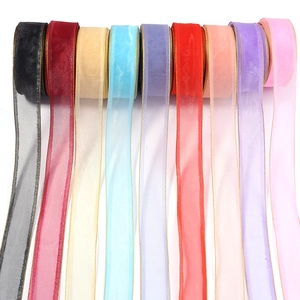 Organza Sheer Ribbon With Gold Edge Decorative Polyester Ribbon For Gift Box Flower Party Decoration DIY Handmade Bow