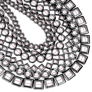 Polished black hematite stone beads in round heart and square shapes for DIY jewelry making