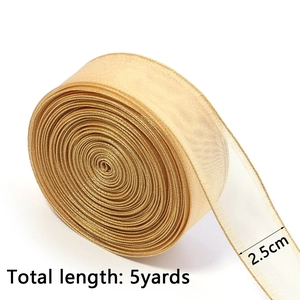2.5cm sheer gold-edged organza ribbon roll, 5 yards long for DIY gift wrapping and bows