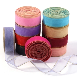 Sheer organza ribbons with gold edges in various colors for DIY gift wrapping and crafts