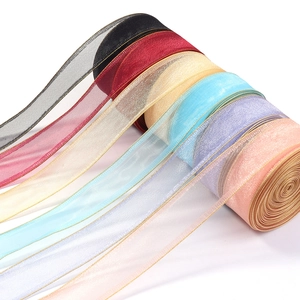 Sheer gold-edged organza ribbons in multiple colors for DIY crafts and gift wrapping