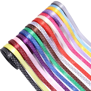 Polka dot satin ribbons in various colors for DIY gift wrapping and flower decoration