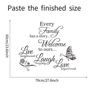 Détail montrant les dimensions du sticker mural 70x60cm avec citations de famille