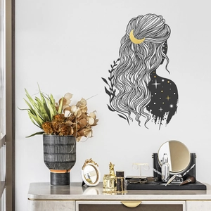 Modern Artistic Celestial Moon Girl Silhouette Wall Sticker PVC Decal For Bedroom Living Room Home Wall Decor Mural