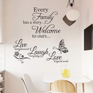 Stickers muraux noirs minimalistes Family et Live Laugh Love pour déco salon et salle à manger