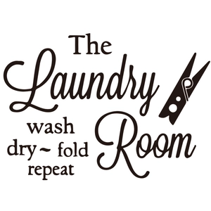 Minimalist black wall decal with laundry room quote wash dry fold repeat slogan