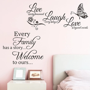 Stickers muraux citations Family et Live Laugh Love avec papillons pour décoration de chambre