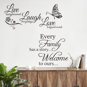 Stickers muraux citations de famille avec papillons et fleurs décor de maison