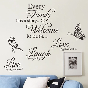 Stickers muraux créatifs avec slogans Family, Live Laugh Love et des papillons