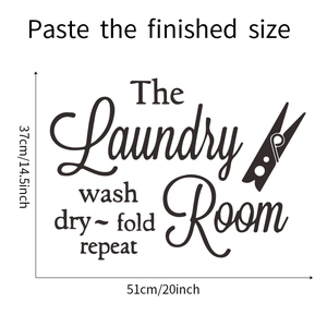 Size diagram for The Laundry Room wall decal showing dimensions of 37cm x 51cm