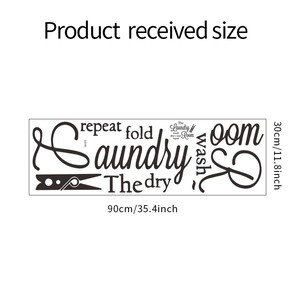 Layout detail for laundry room wall decal with wash dry fold repeat quotes 90x30cm size