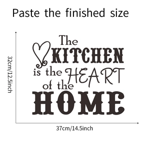 Size specifications for The Kitchen is the Heart of the Home wall decal measuring 37x32cm