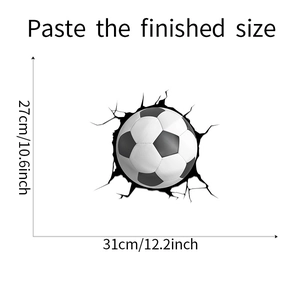 3D soccer wall decal dimensions showing the finished size of 31x27cm for home decor