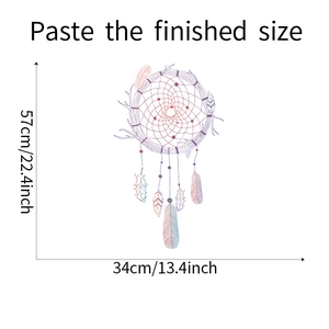 Detailed dimension guide for dreamcatcher wall decal showing 57cm height and 34cm width