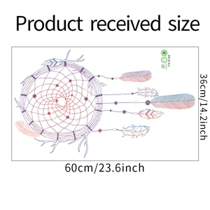 Detailed sheet dimensions 60cm x 36cm for dreamcatcher wall decal with feathers