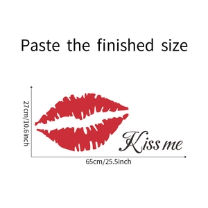Detail of Kiss me wall sticker with red lips showing 65cm x 27cm dimensions