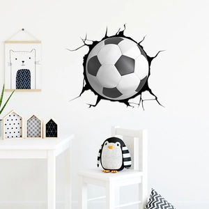 3D soccer ball wall sticker for kids room with broken wall visual effect decor