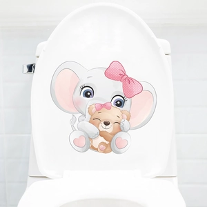 Cute cartoon elephant and bear self-adhesive wall sticker for toilet seat decoration