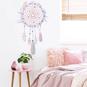 Dreamcatcher Feather Antler Wall Stickers PVC Gradient Decorative Decals For Bedroom Living Room Artistic Home Wall Decor