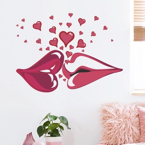 Romantic red lips and heart-shaped wall stickers for bedroom home decor decoration