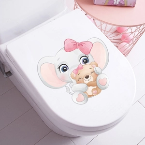 Cute Cartoon Elephant Bear Toilet Sticker PVC Waterproof Self Adhesive Wall Decal For Bathroom Home Decoration For Kids