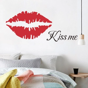 Romantic Kiss me red lip wall sticker for bedroom decor, modern self-adhesive art decal