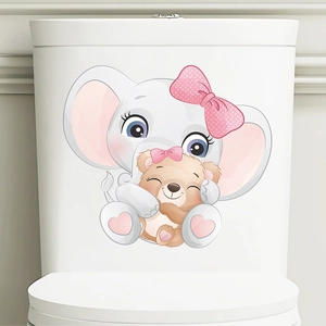 Cute cartoon elephant and bear self-adhesive wall sticker for toilet and home decoration