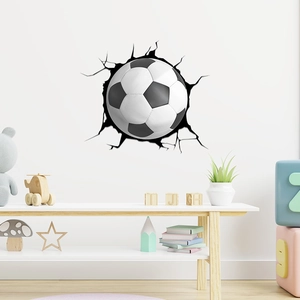 3D football wall decal breaking through wall for children room home wall decoration