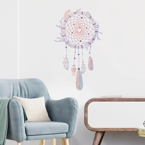 Artistic watercolor dreamcatcher wall sticker with feathers for bedroom decor