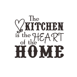 Detail of The Kitchen is the Heart of the Home wall decal with heart icon and typography