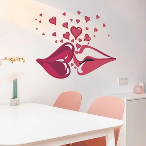 Romantic red lips and heart wall decals for bedroom and living room home decoration