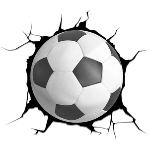 3D football wall decal featuring a realistic soccer ball breaking through wall for kids room