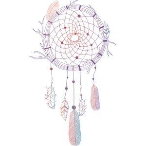 Artistic dreamcatcher wall sticker with purple and orange gradient feather designs