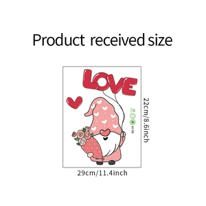 Detail view of cartoon gnome LOVE wall sticker with size dimensions 29x22cm