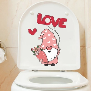 Valentine Day Cartoon Gnome Heart Love Balloon Toilet Lid Sticker Cute Waterproof PVC Bathroom Home Wall Decoration Decal
