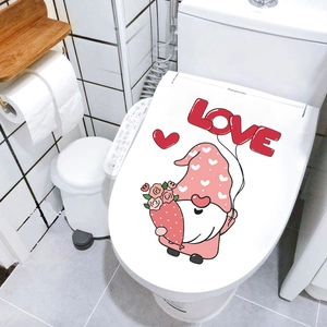 Cartoon Gnome Love heart wall sticker for toilet seat decoration in pink and red colors